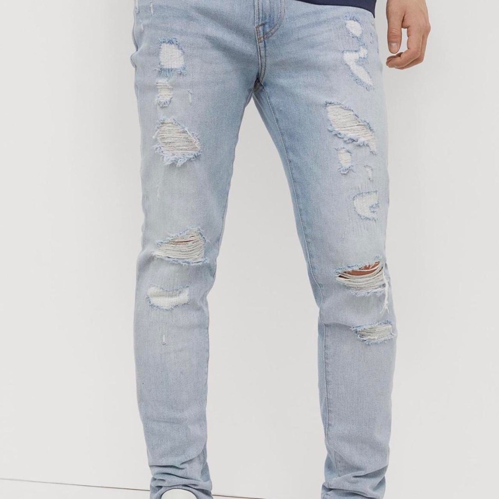 Mens H&M Trashed Skinny Jeans, Skinny Coupe Moulante Denim 30/32